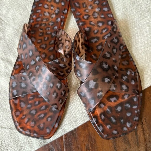 NWOB ANTHROPOLOGIE x MATISSE Leopard Print Jelly Sandals Square Toe Brown - Picture 3 of 10